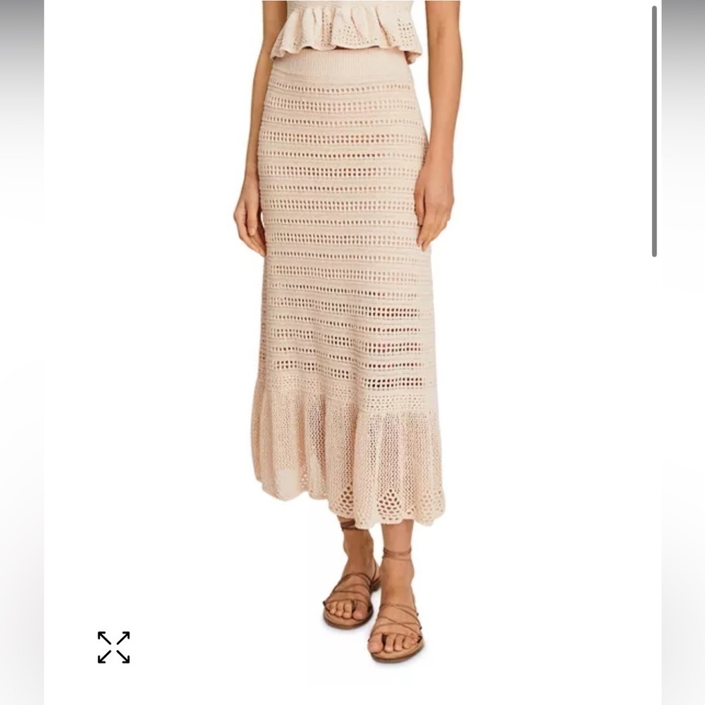 A.L.C. Amaya Skirt Open Weave Crochet Flounce Ruffle Hem Midi Skirt, Size Small - Picture 3 of 7